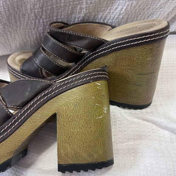 Vintage 90's Y2K Lower East Side Brown Chunky Platform Slides Sandals Size 8.5 - Picture 13 of 16